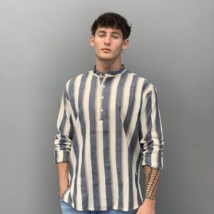 Camisas de Lino Rayada "M" Azul
